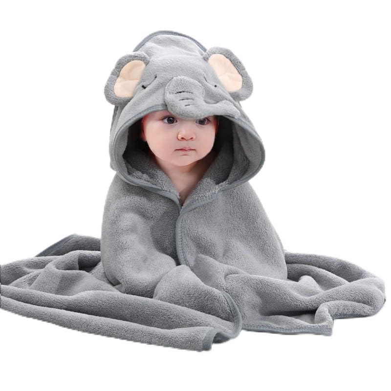 SnuggleSoft Hooded Baby Towel - Grey Animal Design, Highly Absorbent