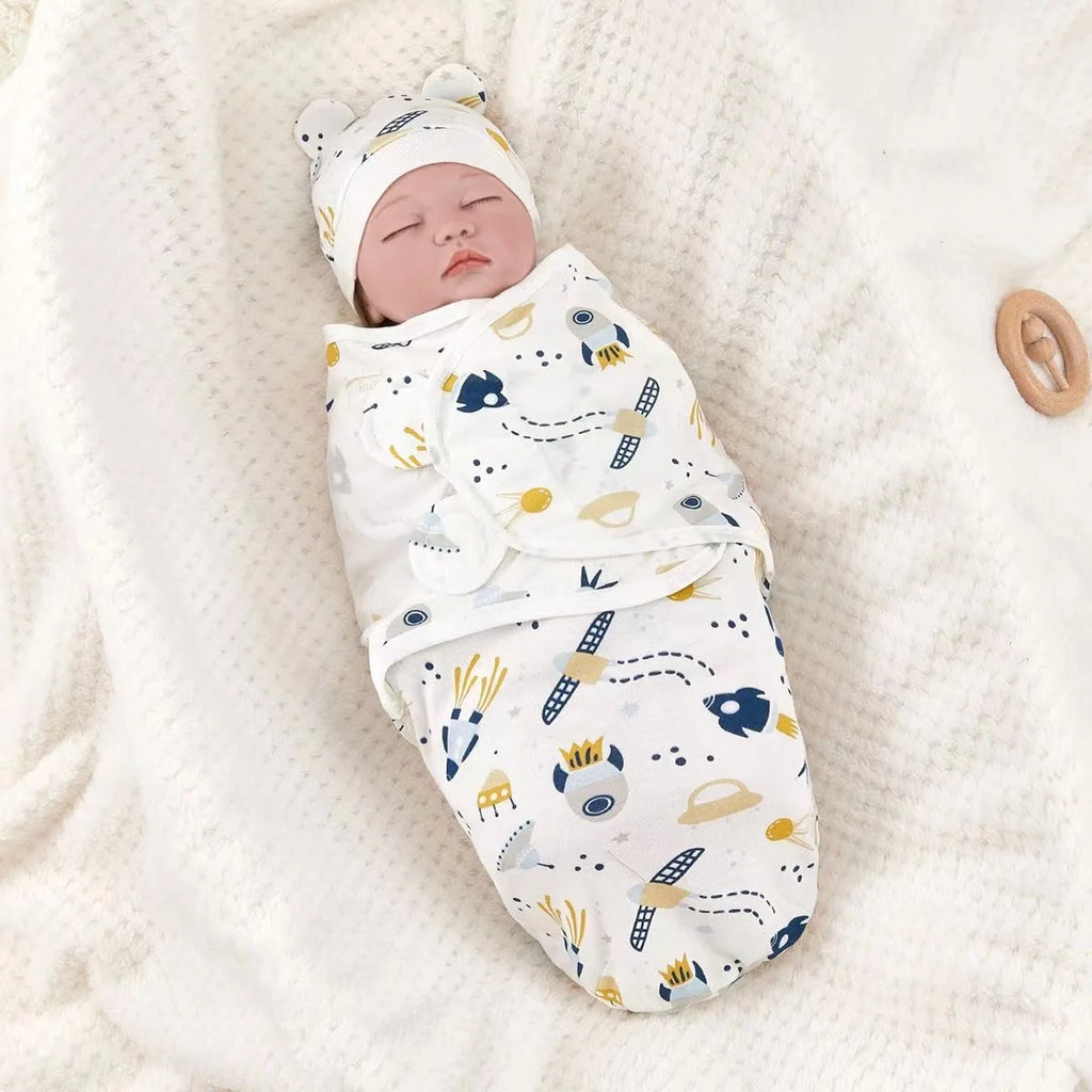 Soft Cotton Newborn Swaddle & Hat Set