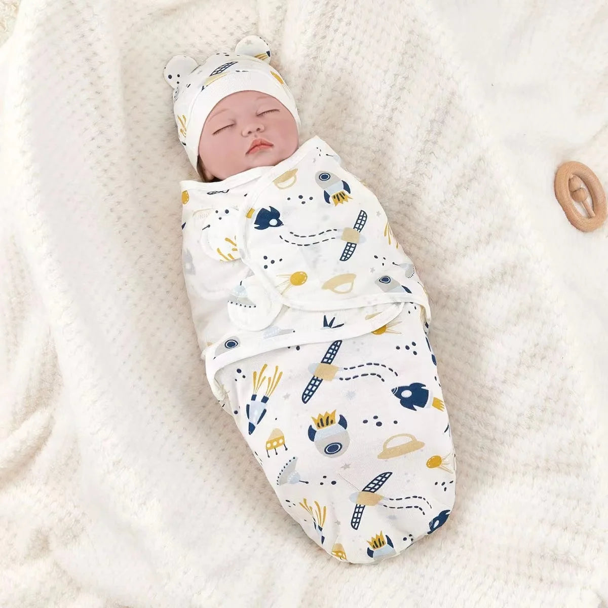 Soft Cotton Newborn Swaddle & Hat Set